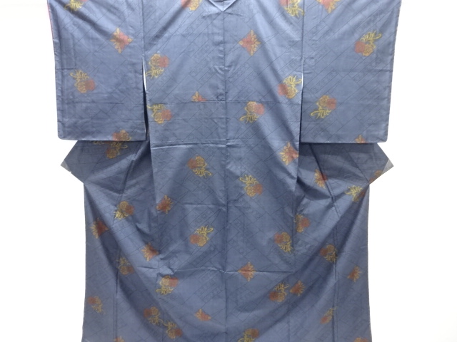 大特価品　未使用品　幾何学に草花模様織り出し本場泥大島紬着物(5マルキ)